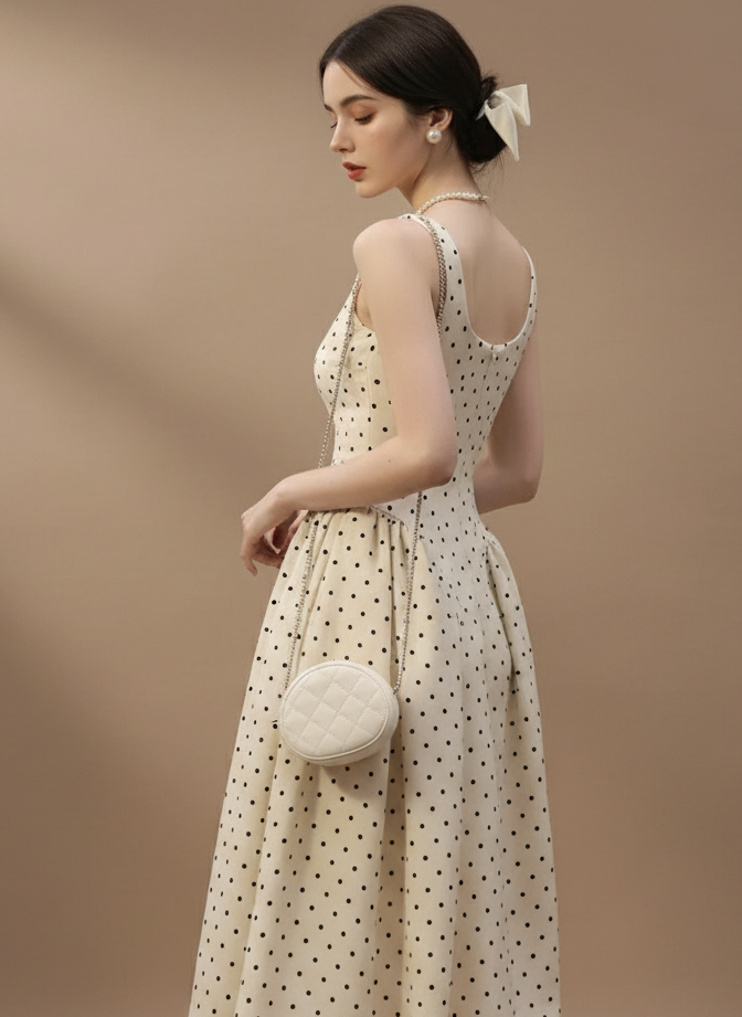 クラシカルドットフレアロングドレス［m134］