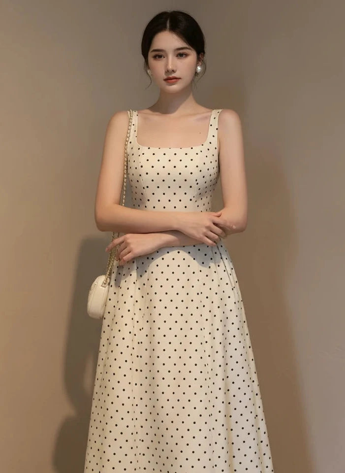クラシカルドットフレアロングドレス［m134］