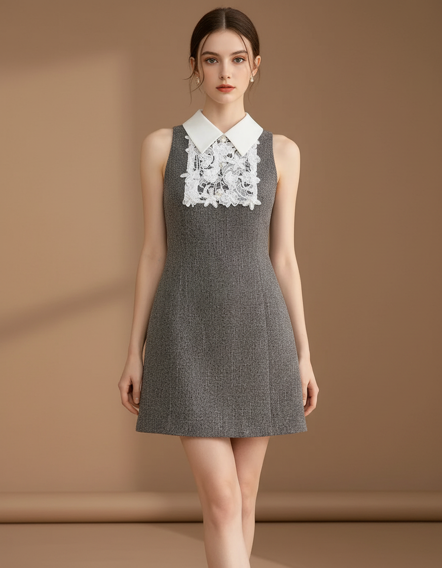 クラシックカラービジューディテールドレス［m159］