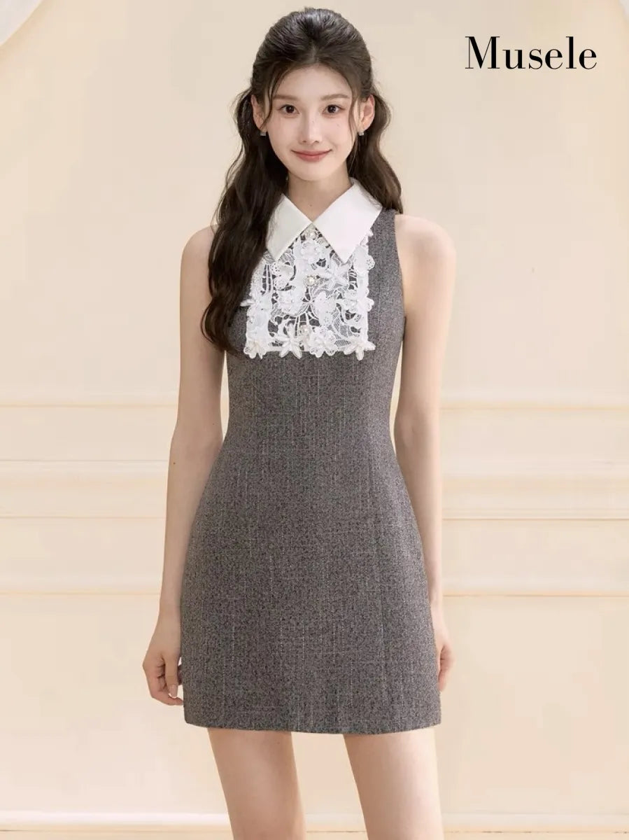 クラシックカラービジューディテールドレス［m159］