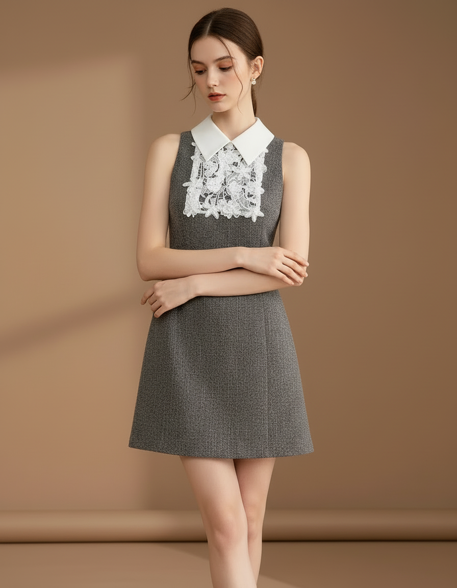 クラシックカラービジューディテールドレス［m159］