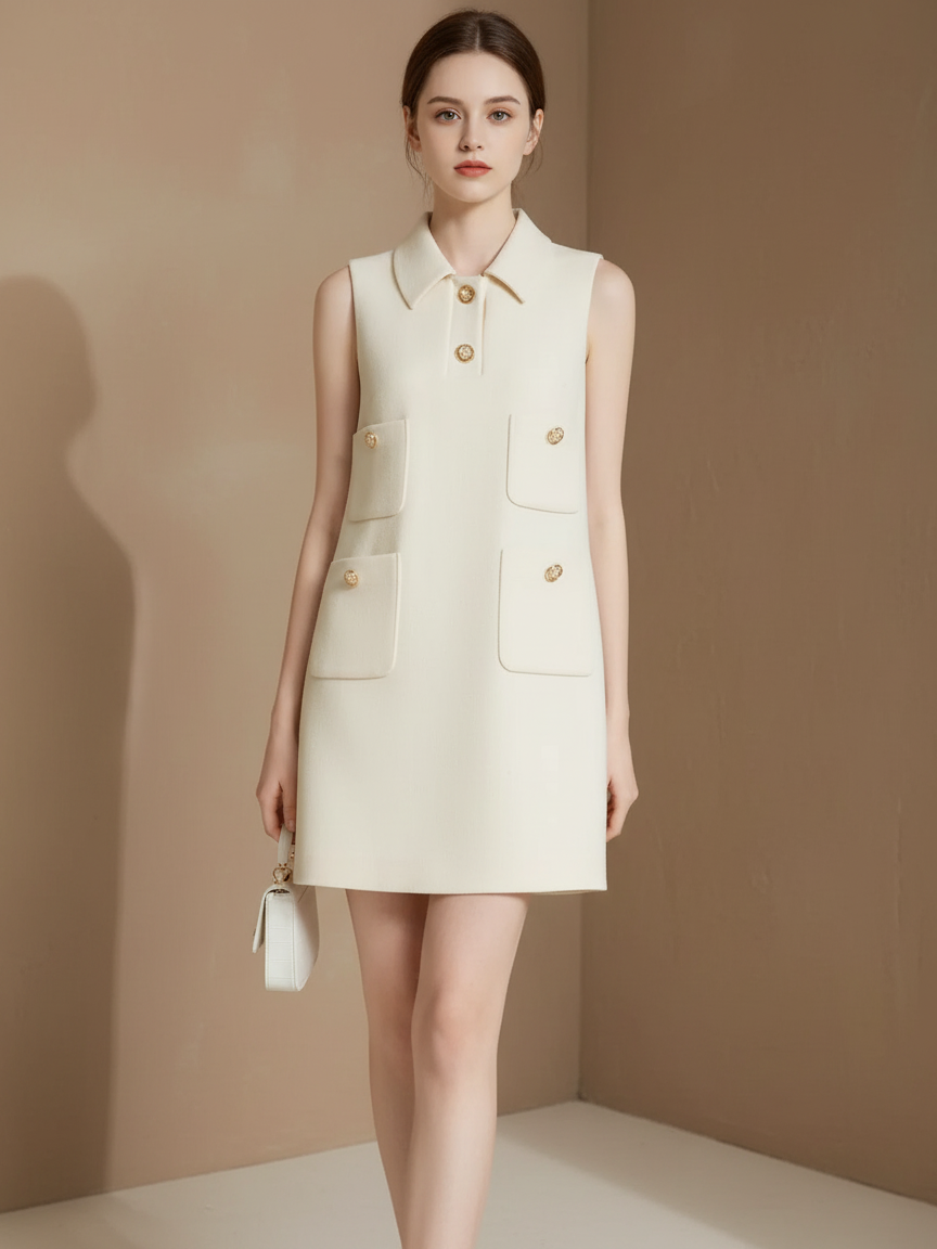 ゴールドボタンポケットラインドレス［m162］