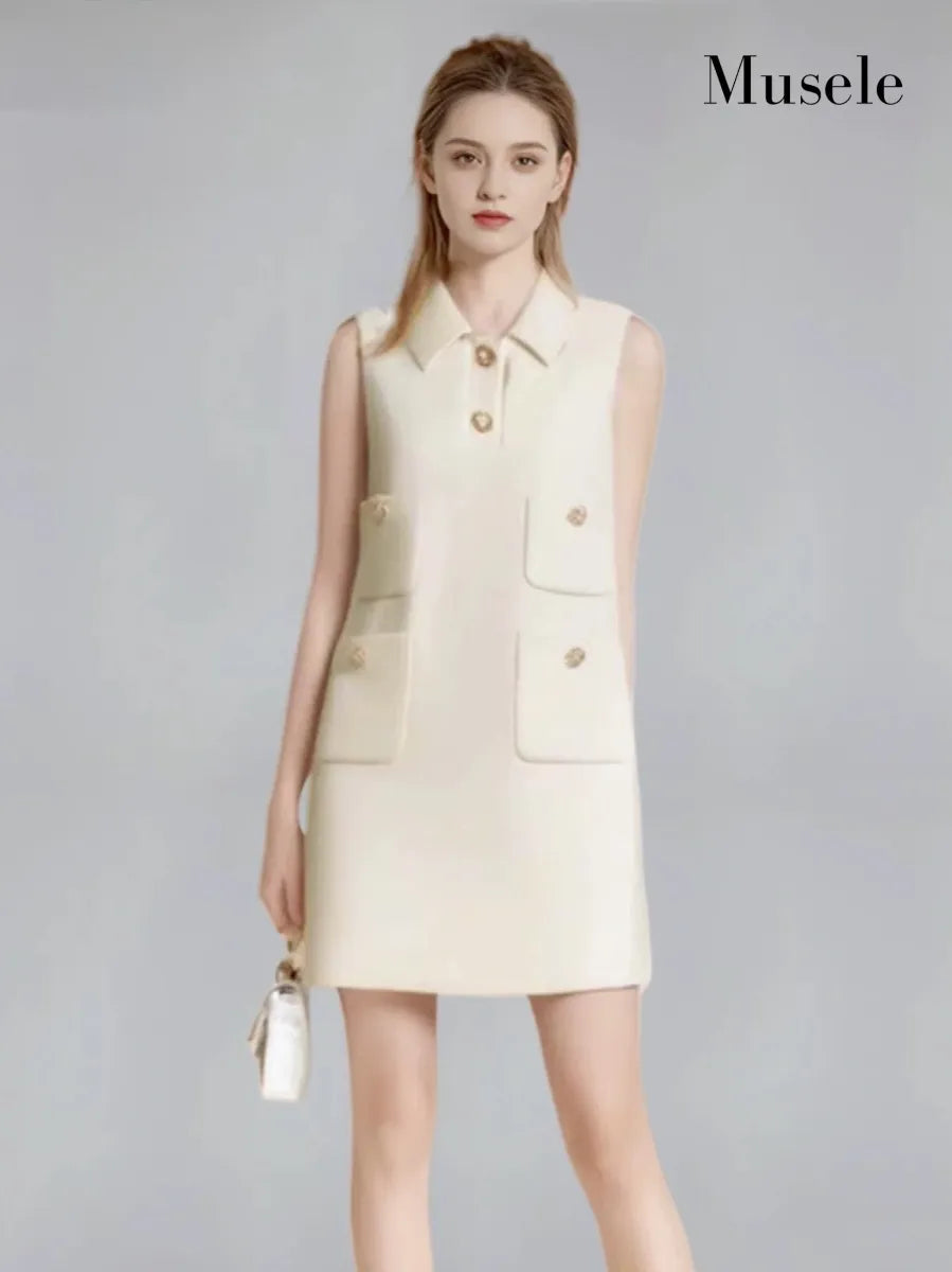 ゴールドボタンポケットラインドレス［m162］