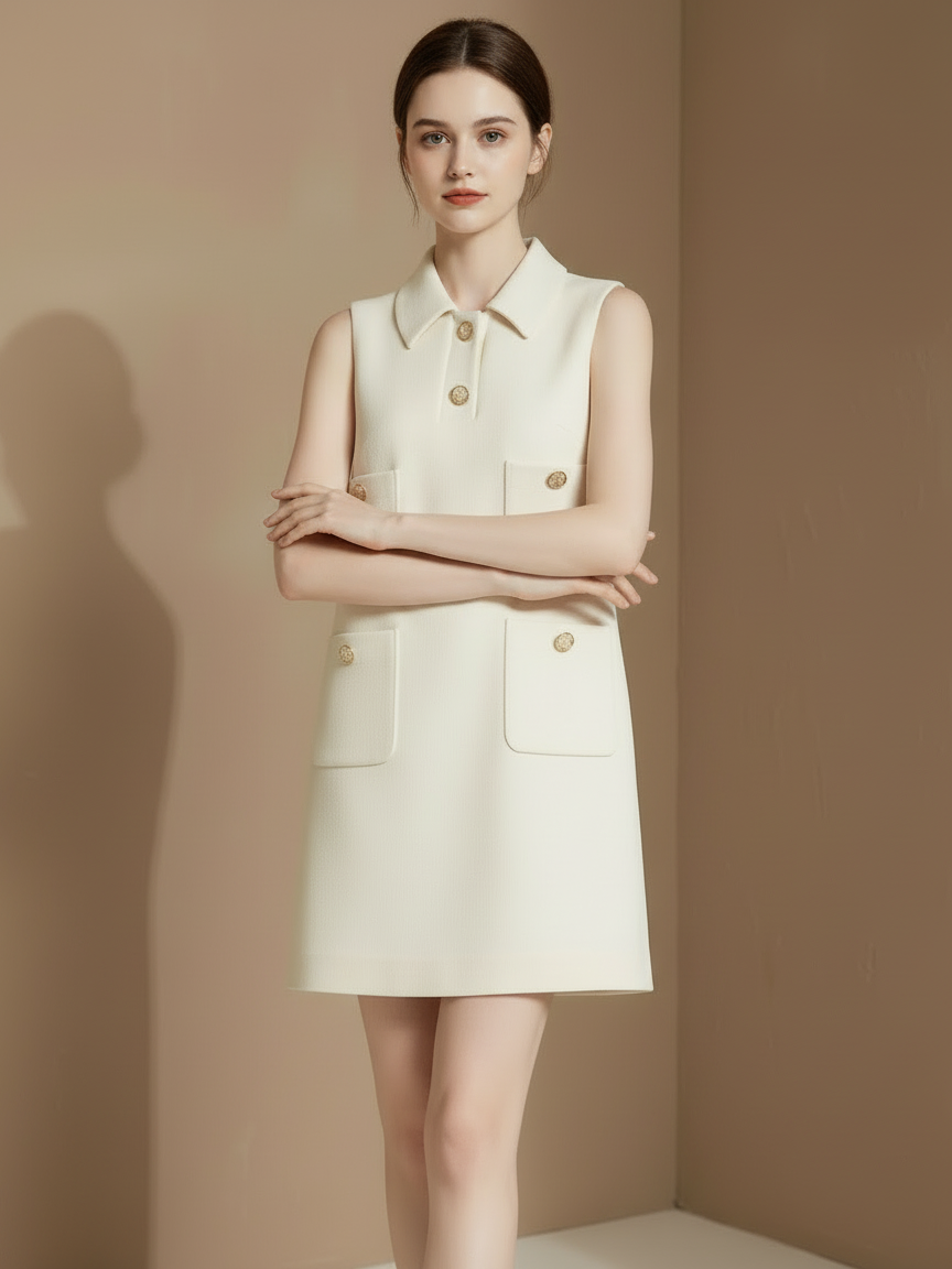 ゴールドボタンポケットラインドレス［m162］