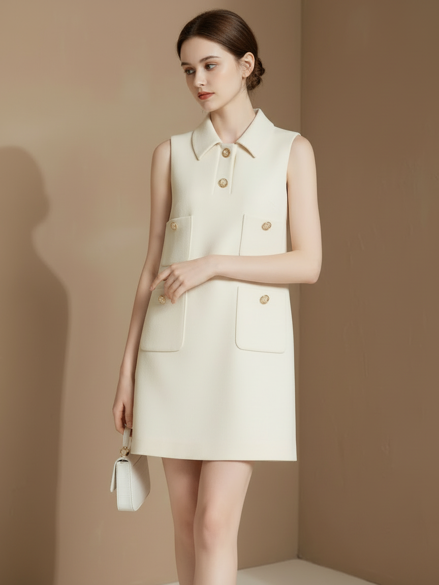 ゴールドボタンポケットラインドレス［m162］