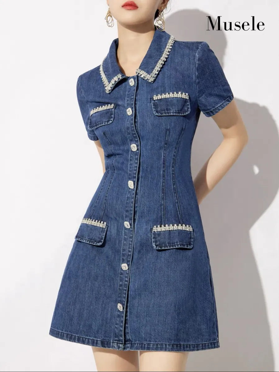 ビジューデニムフィットドレス［m166］