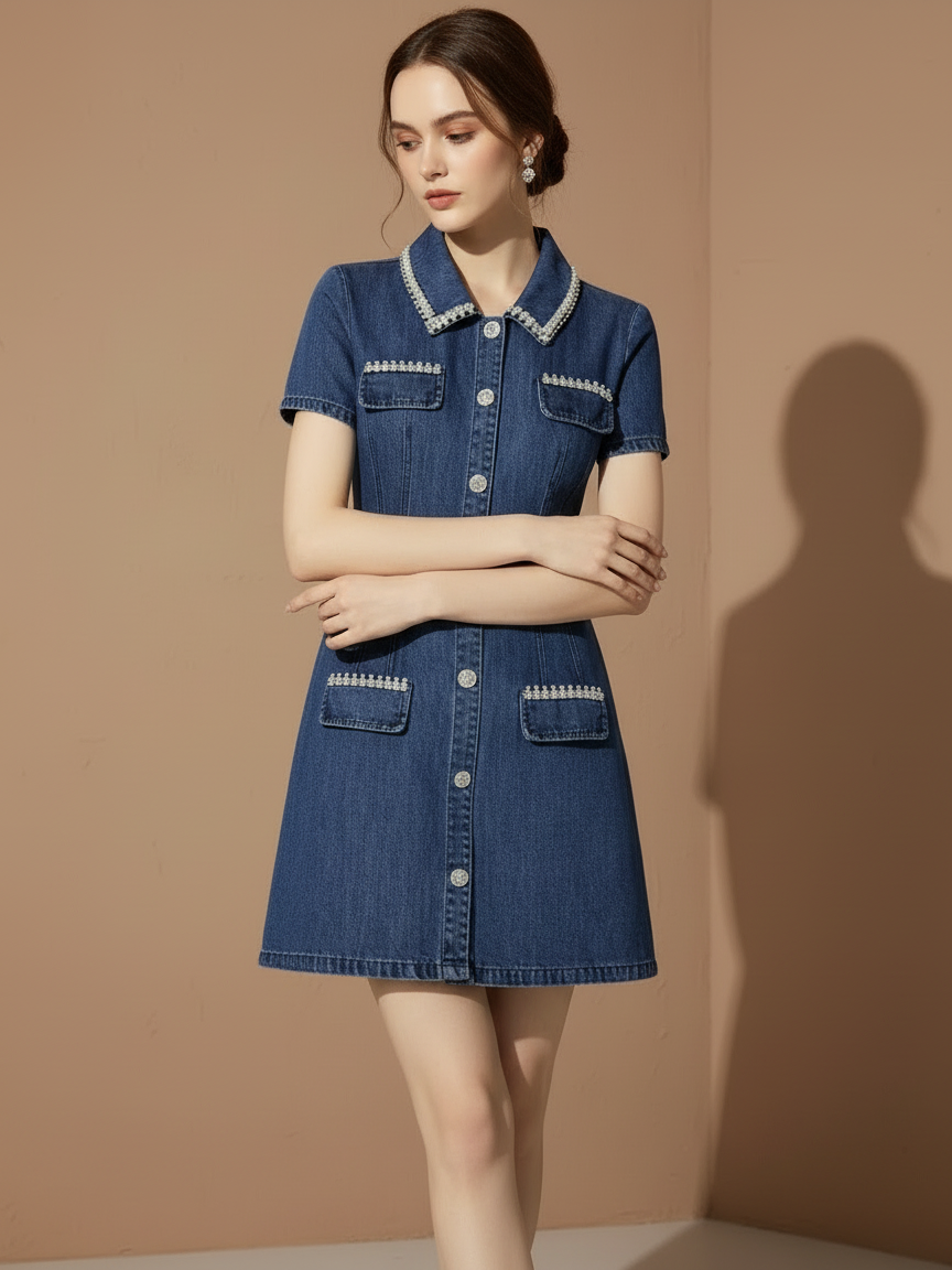 ビジューデニムフィットドレス［m166］