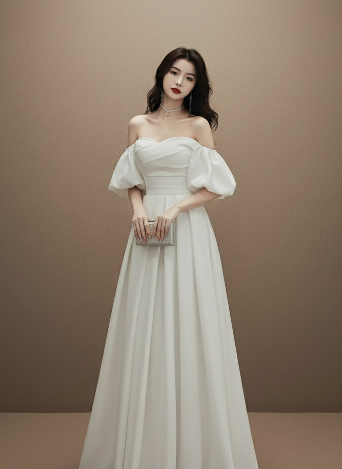 オフショルダーバックリボンロングドレス［m172］