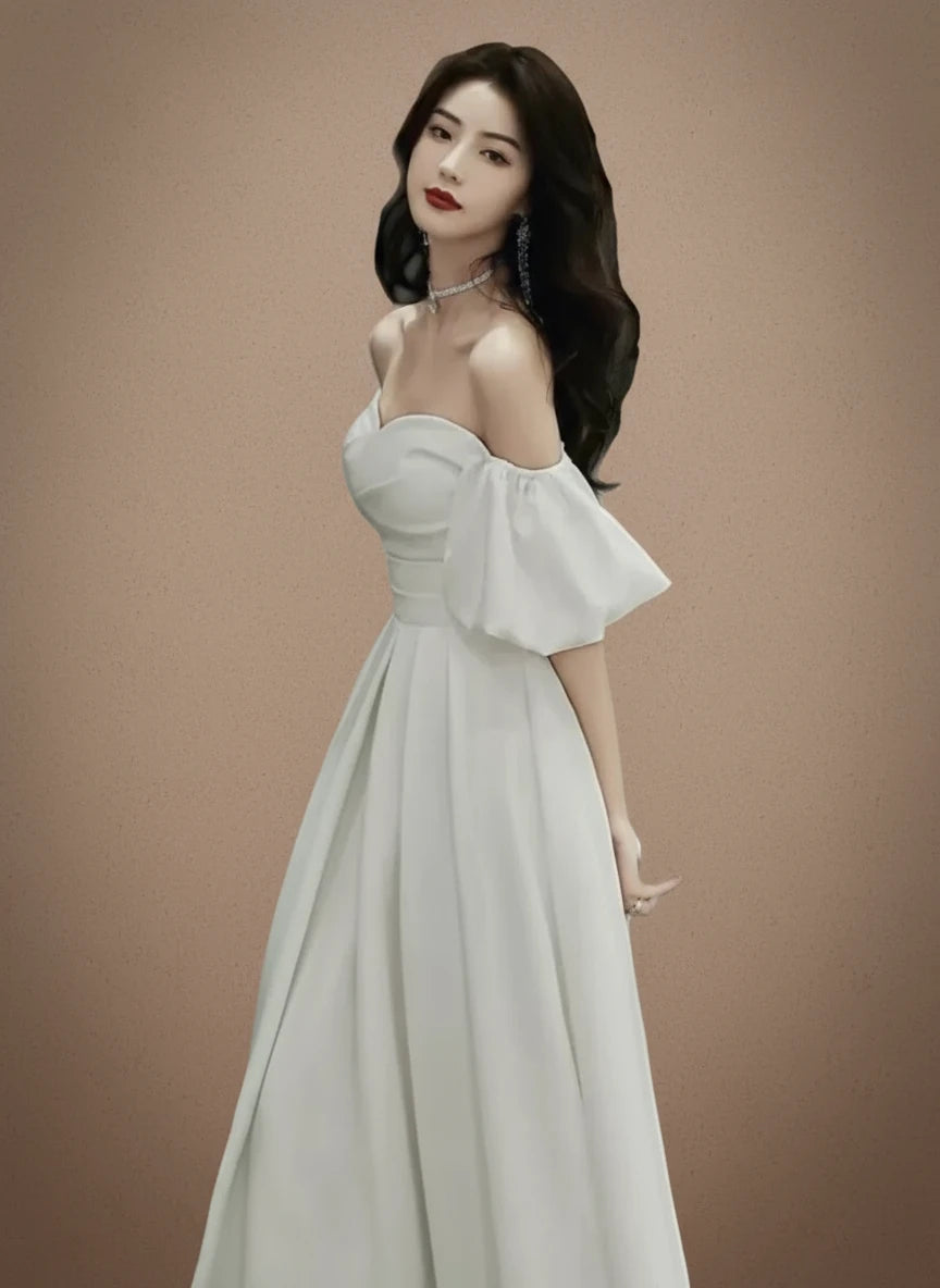 オフショルダーバックリボンロングドレス［m172］