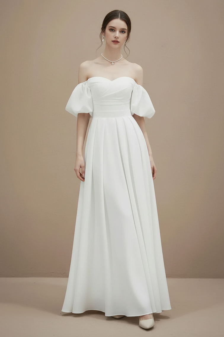 オフショルダーバックリボンロングドレス［m172］