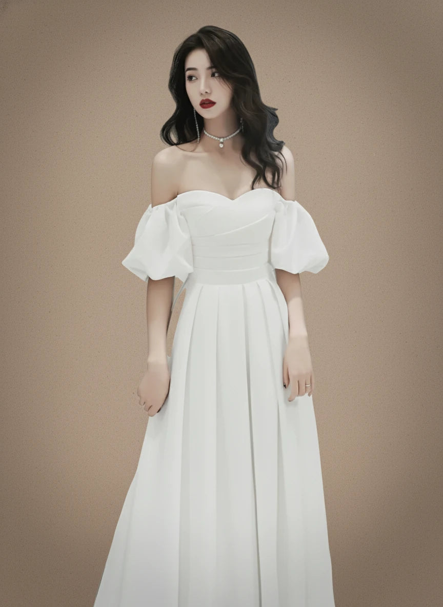 オフショルダーバックリボンロングドレス［m172］