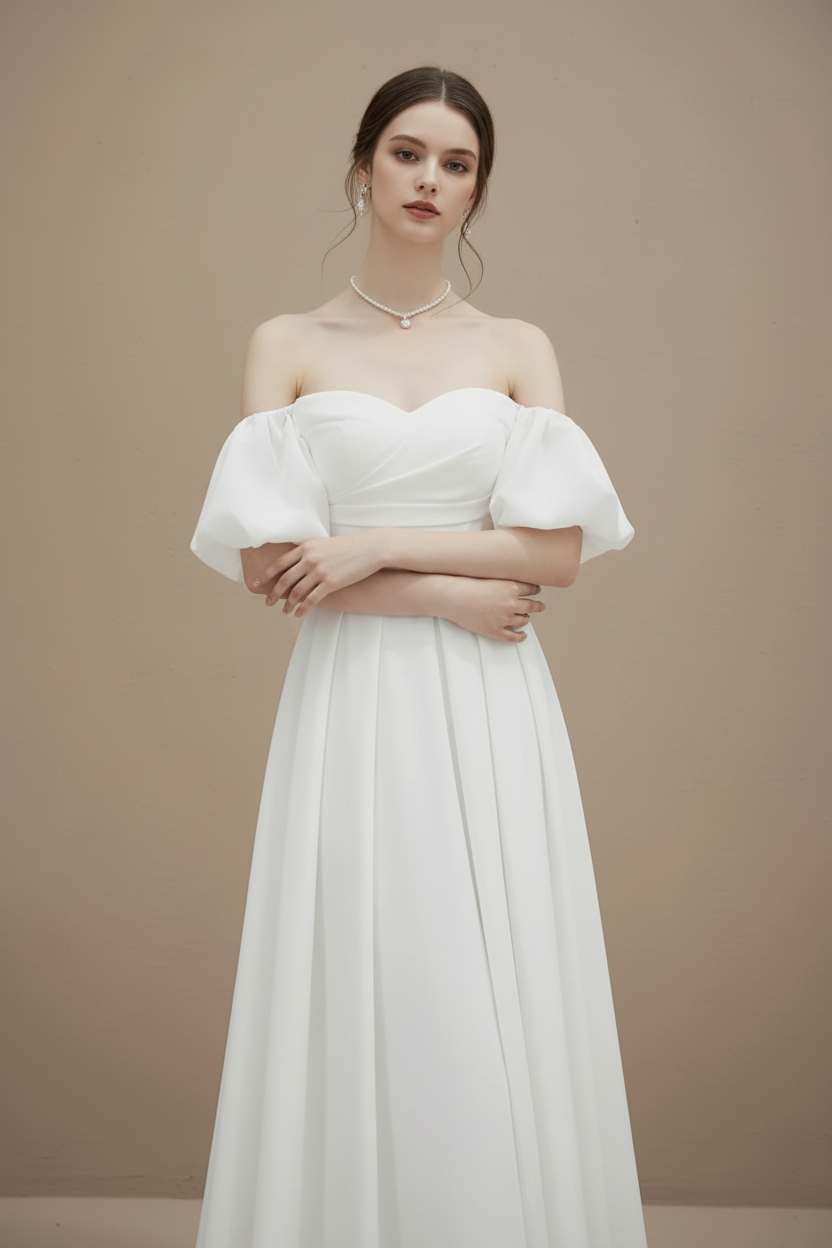 オフショルダーバックリボンロングドレス［m172］