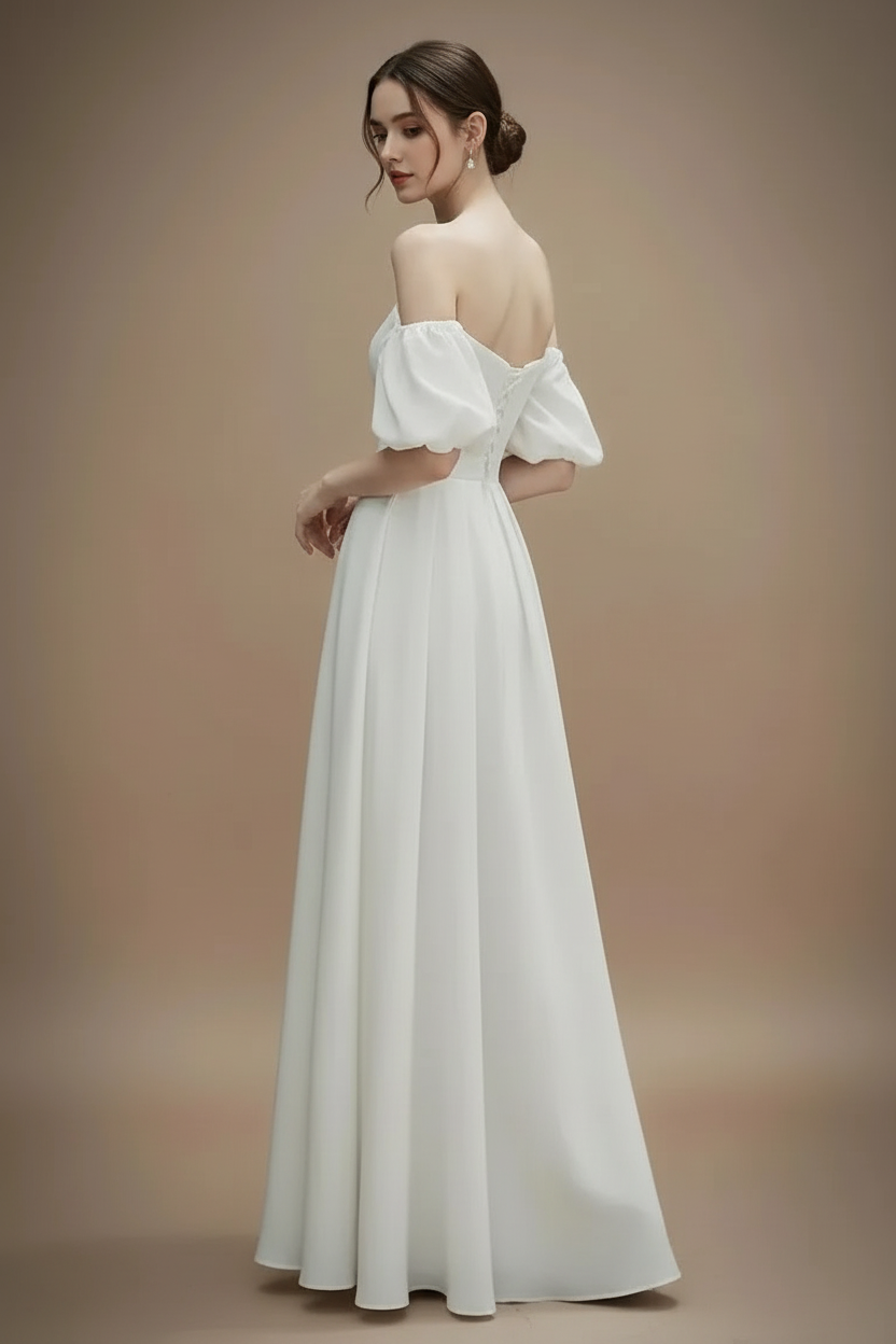 オフショルダーバックリボンロングドレス［m172］