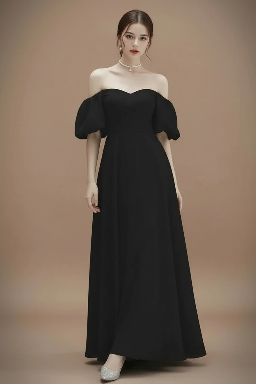 オフショルダーバックリボンロングドレス［m172］