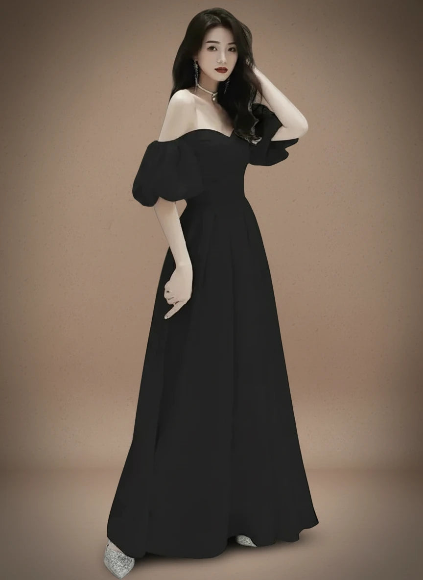 オフショルダーバックリボンロングドレス［m172］