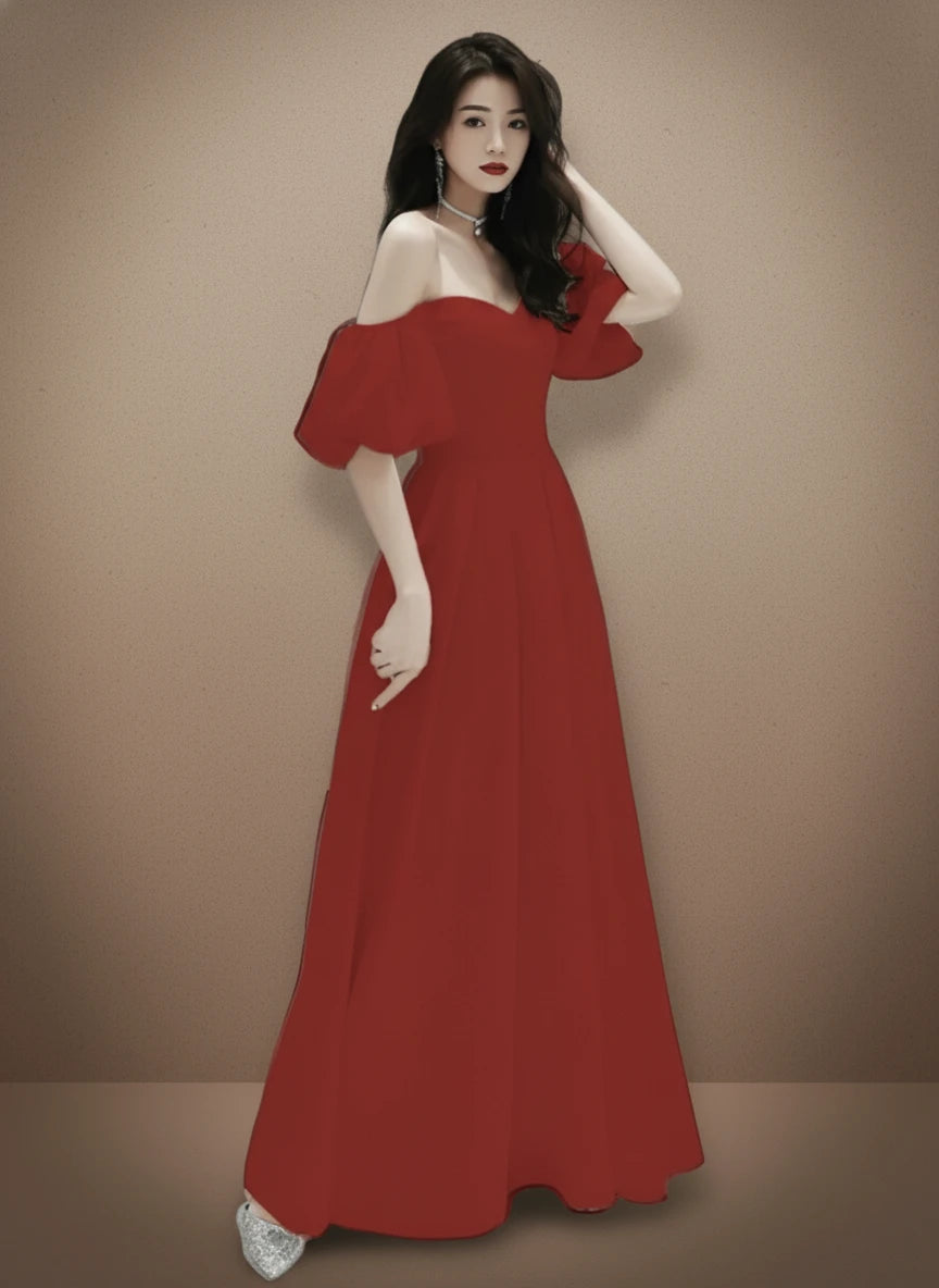 オフショルダーバックリボンロングドレス［m172］