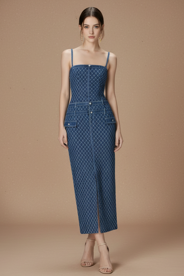 フロントポケットデザインデニムワンピース［m174］