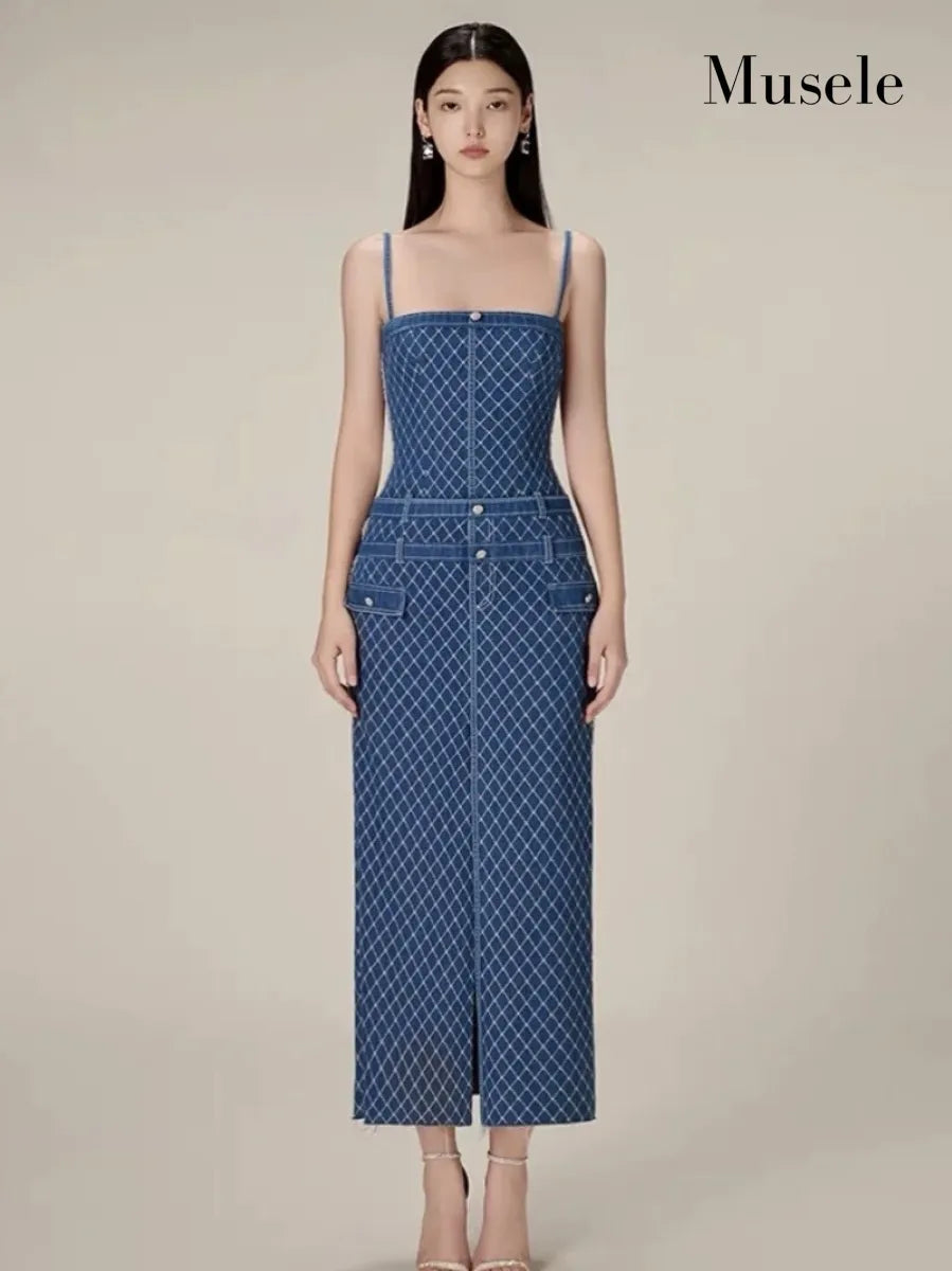 フロントポケットデザインデニムワンピース［m174］