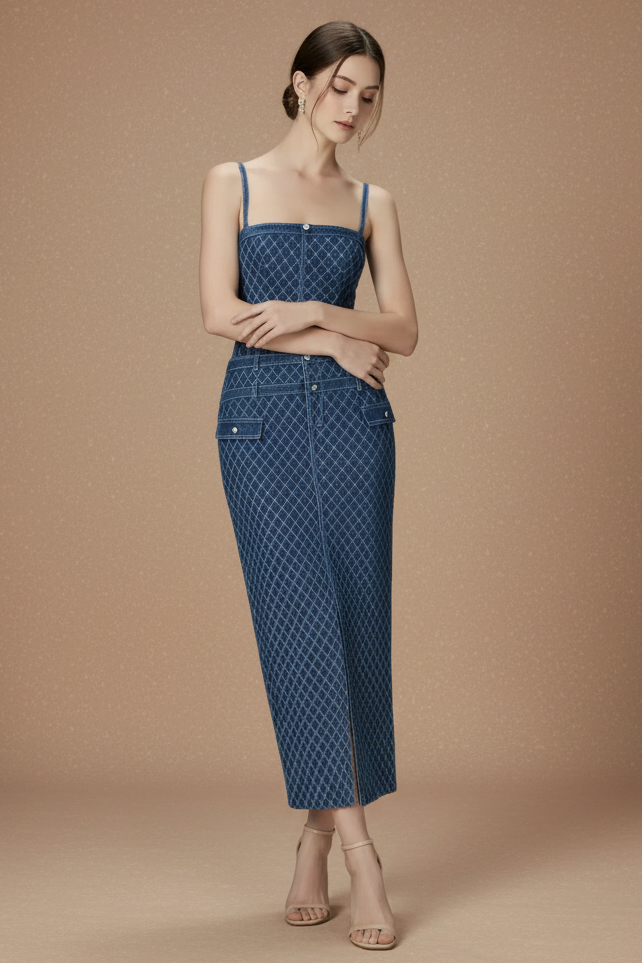 フロントポケットデザインデニムワンピース［m174］