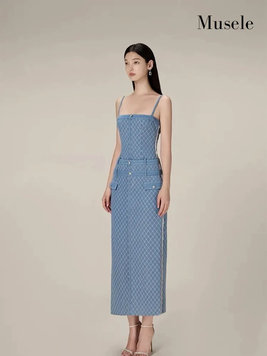 フロントポケットデザインデニムワンピース［m174］