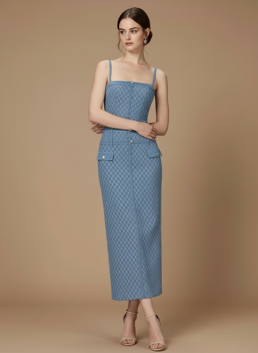 フロントポケットデザインデニムワンピース［m174］