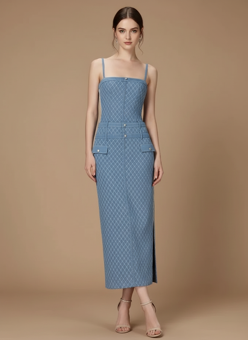 フロントポケットデザインデニムワンピース［m174］