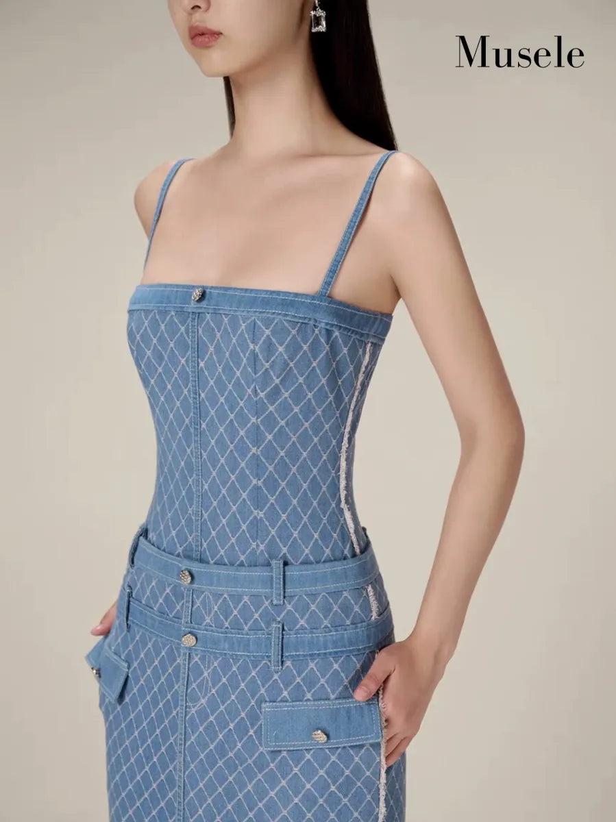 フロントポケットデザインデニムワンピース［m174］