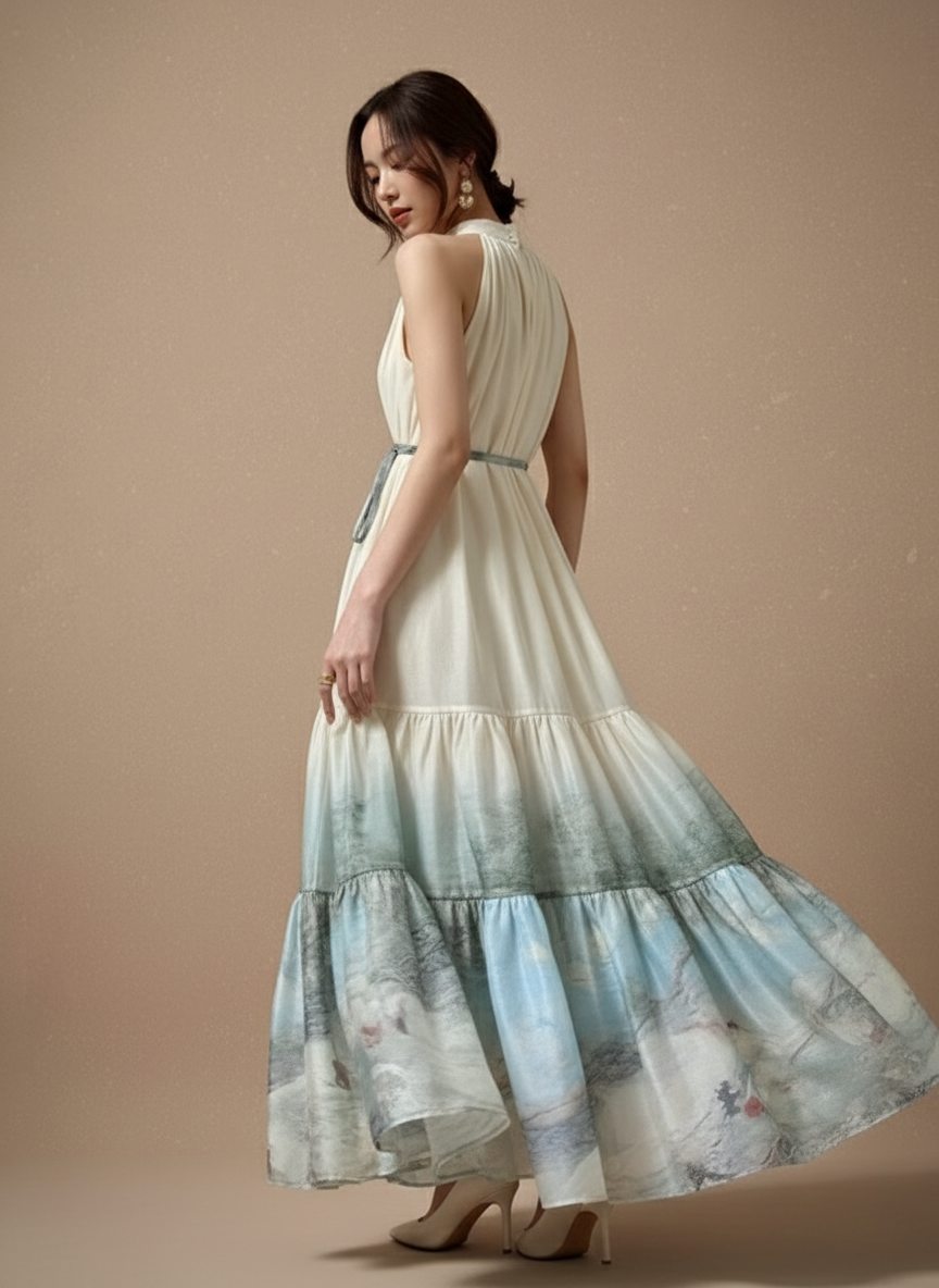 水彩画風ホルターネックワンピース［m175］