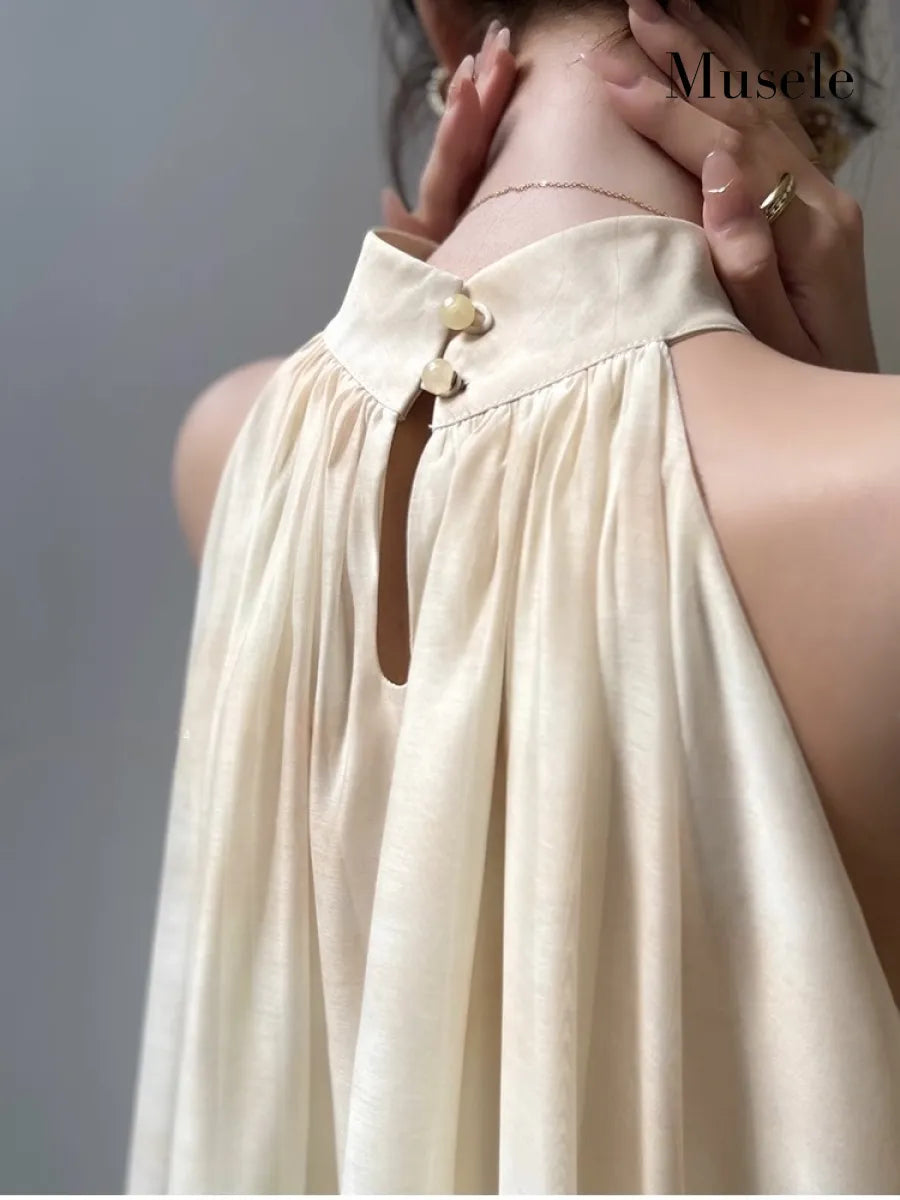 水彩画風ホルターネックワンピース［m175］