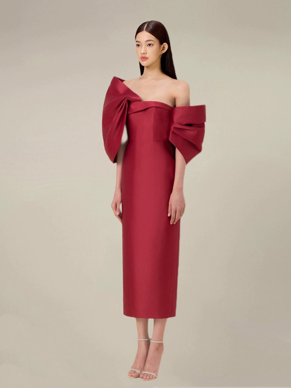 ビッグリボンオフショルダーマーメイドドレス［m045］