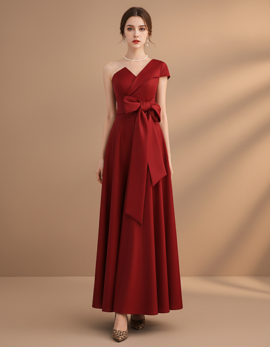 ワンショルダーボウロングドレス［m114］