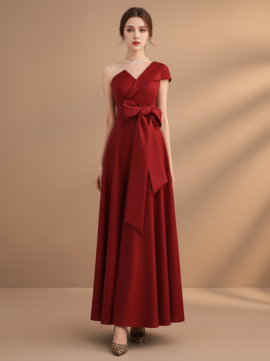 ワンショルダーボウロングドレス［m114］