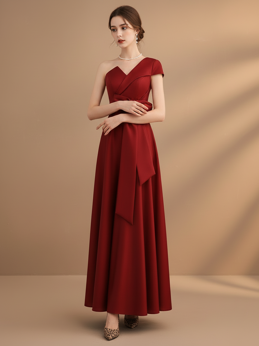 ワンショルダーボウロングドレス［m114］