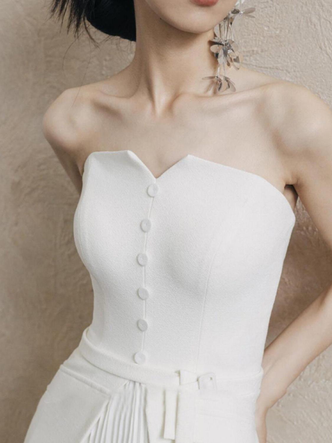 ウエストタックドレープビスチェロングドレス［m128］