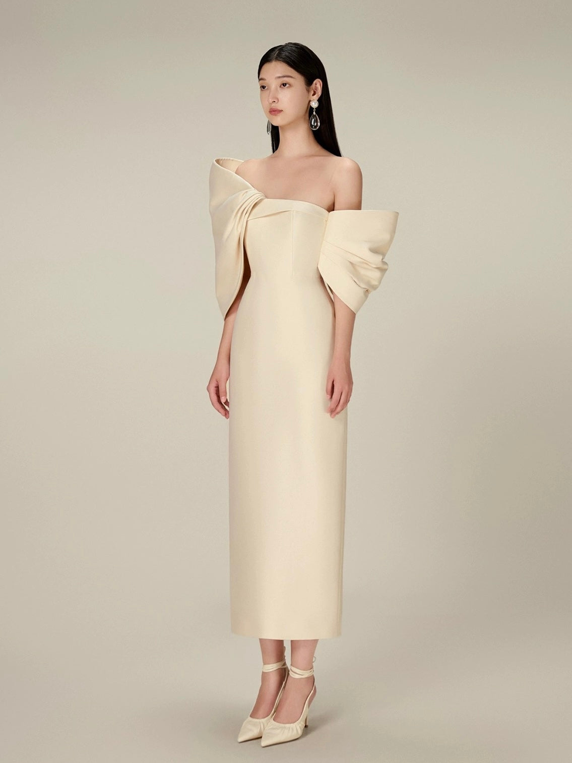 ビッグリボンオフショルダーマーメイドドレス［m045］