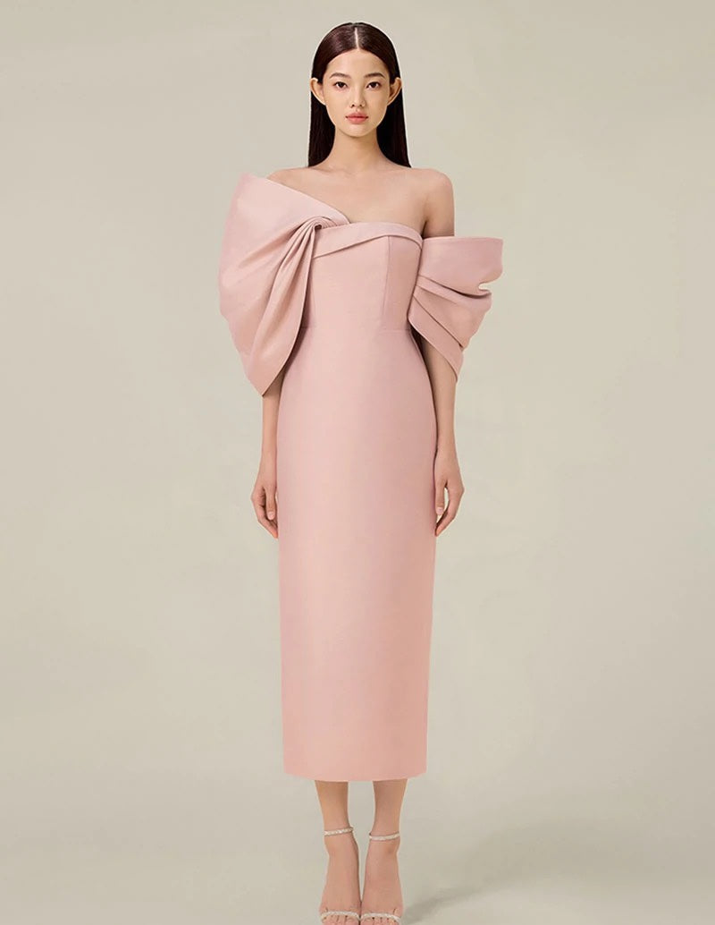 ビッグリボンオフショルダーマーメイドドレス［m045］