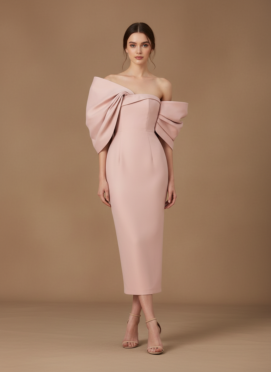 バックリボンオフショルダーマーメイドドレス［m045］