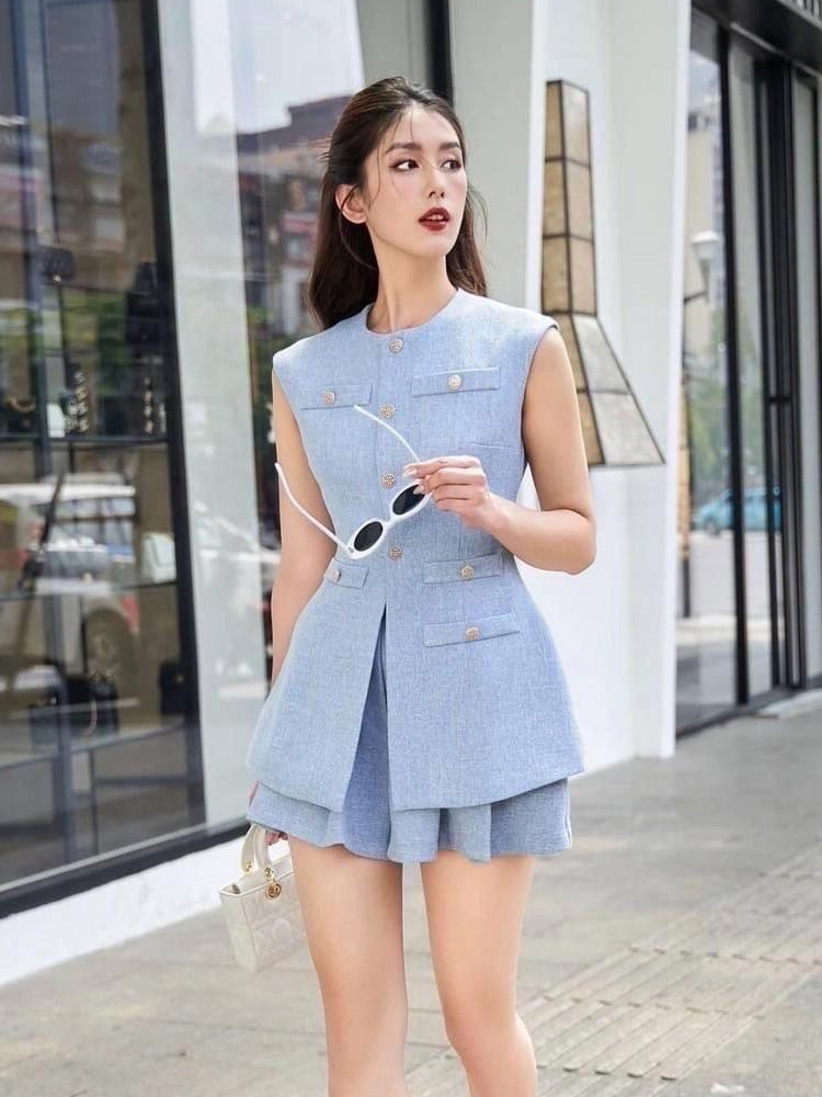 ノースリーブジャケットショートセットアップ［m069］