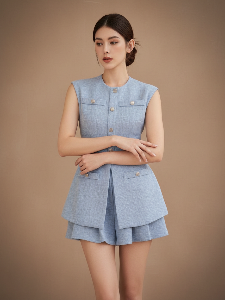 ノースリーブジャケットショートセットアップ［m069］