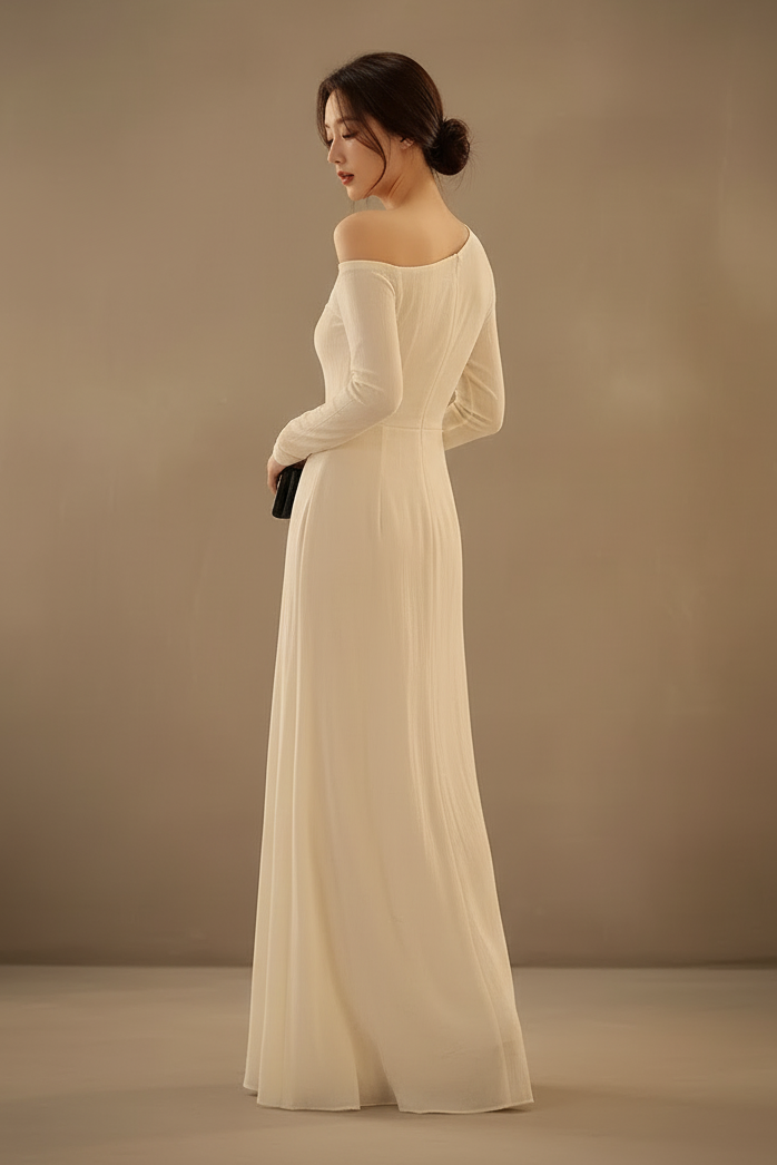 ワンショルダー・シアーロングドレス[m222]