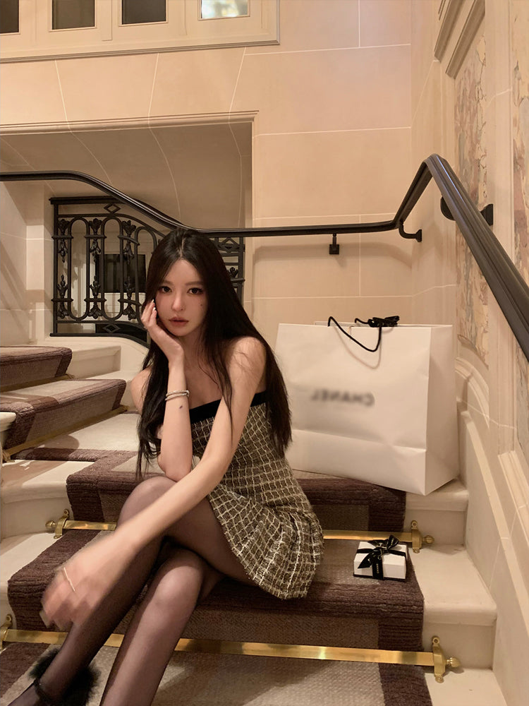 バストリムチェックミニドレス［m029］