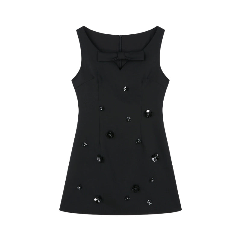 フラワーエンブロイダリーノースリーブドレス［m151］