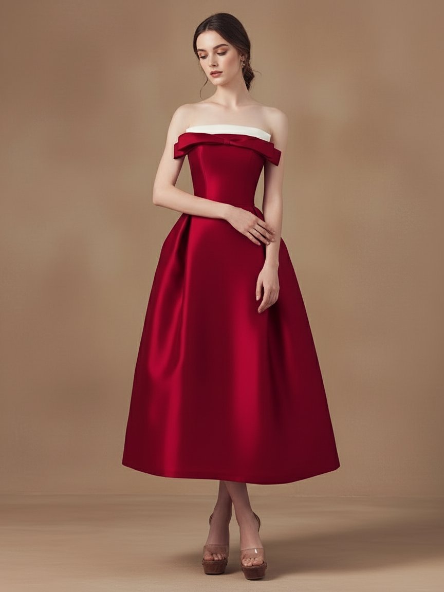 オフショルダーバイカラーロングドレス［m118］