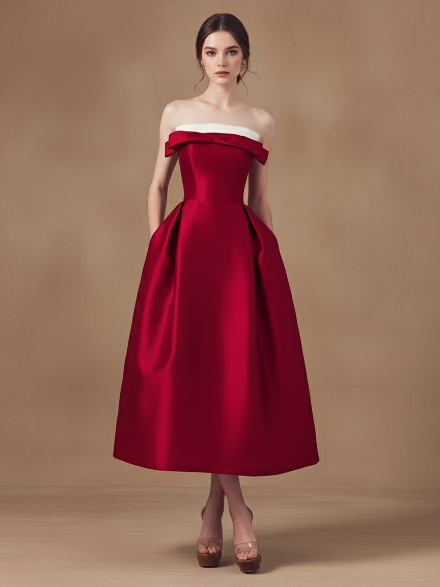 オフショルダーバイカラーロングドレス［m118］