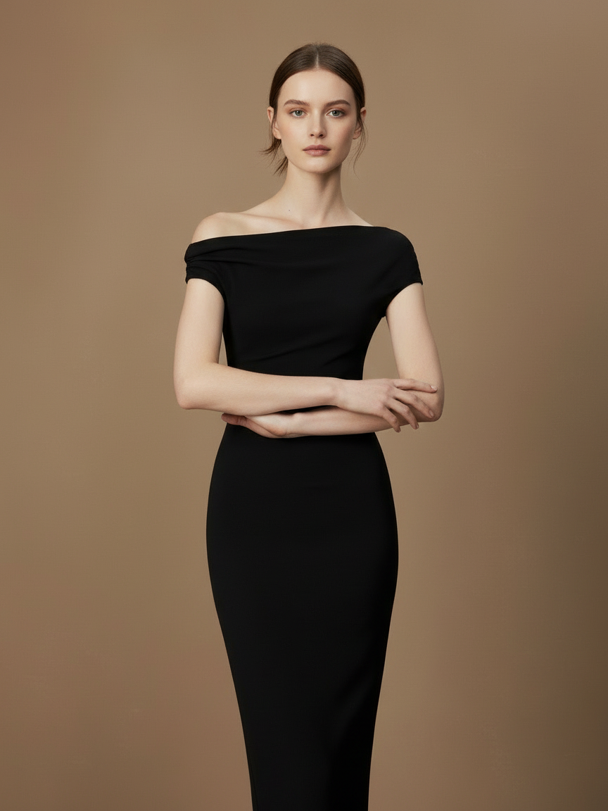 ワンショルダーギャザードレープロングドレス［m117］