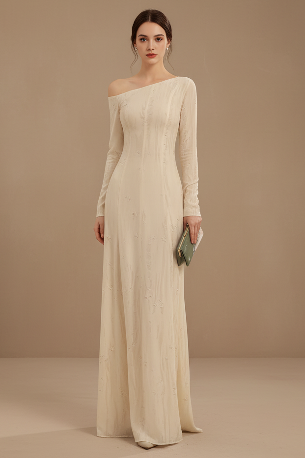 ワンショルダー・シアーロングドレス[m222]