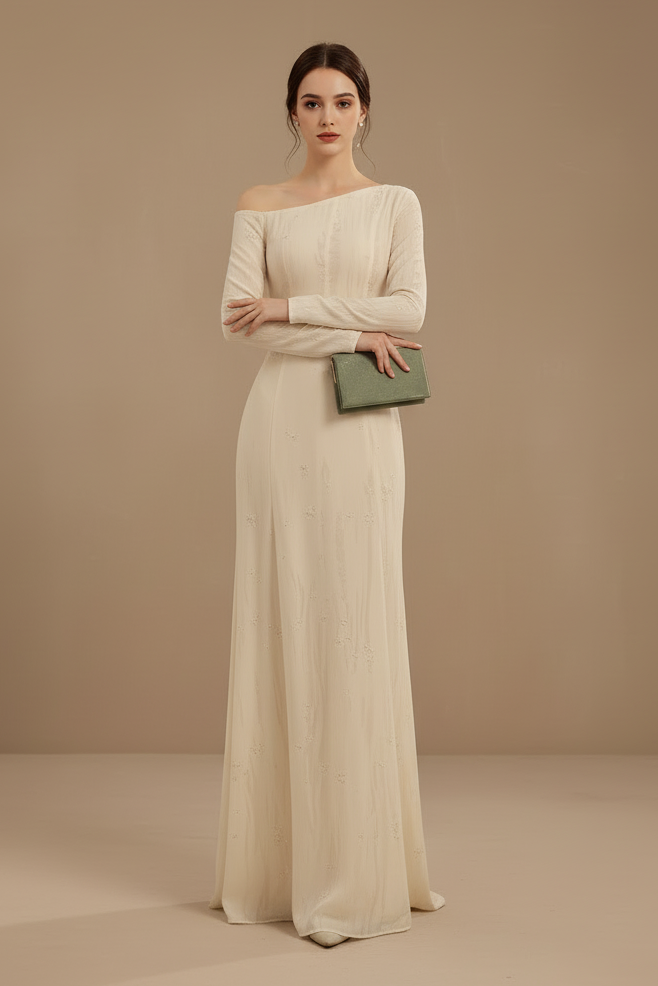 ワンショルダー・シアーロングドレス[m222]