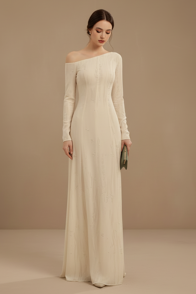 ワンショルダー・シアーロングドレス[m222]