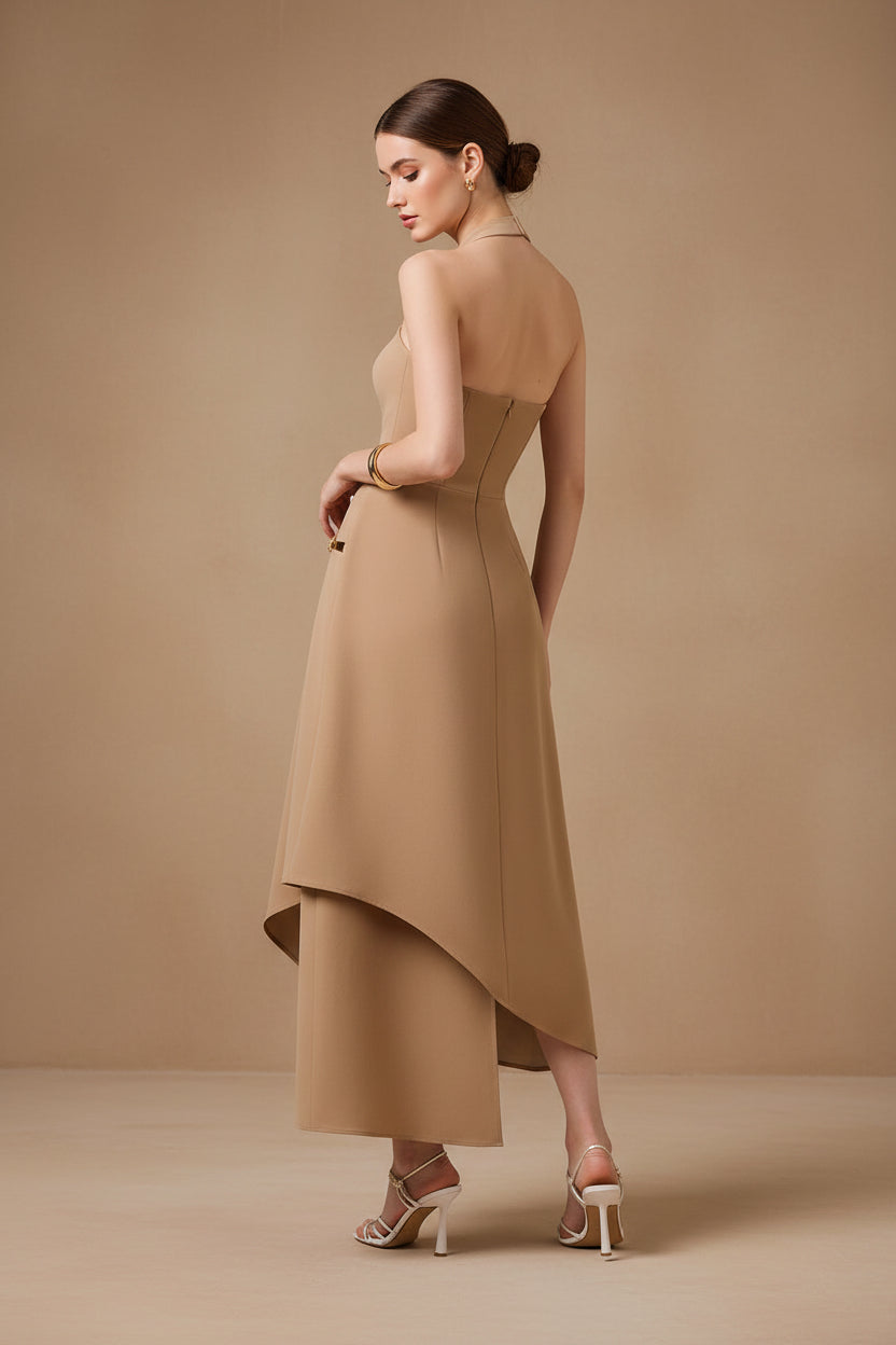 ストラップレス・アシンメトリーフレアロングドレス[m228]