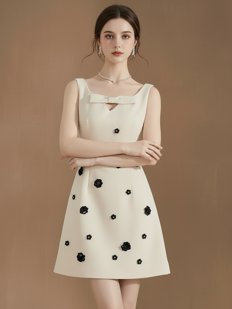 フラワーエンブロイダリーノースリーブドレス［m151］